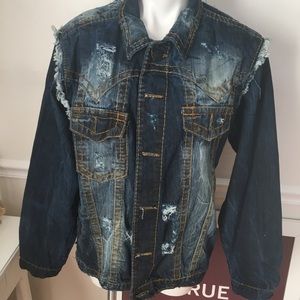 Denim, distressed, washed jacket.